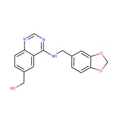 OCc1ccc2ncnc(NCc3ccc4c(c3)OCO4)c2c1 ZINC000013737672