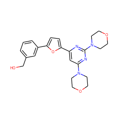 OCc1cccc(-c2ccc(-c3cc(N4CCOCC4)nc(N4CCOCC4)n3)o2)c1 ZINC000045253039