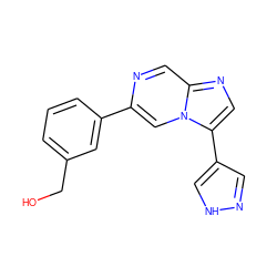 OCc1cccc(-c2cn3c(-c4cn[nH]c4)cnc3cn2)c1 ZINC000053243131