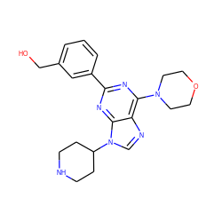 OCc1cccc(-c2nc(N3CCOCC3)c3ncn(C4CCNCC4)c3n2)c1 ZINC000045389048