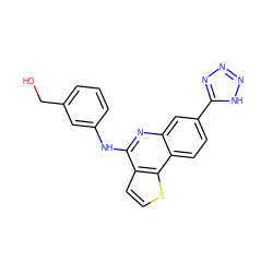 OCc1cccc(Nc2nc3cc(-c4nnn[nH]4)ccc3c3sccc23)c1 ZINC000167711964