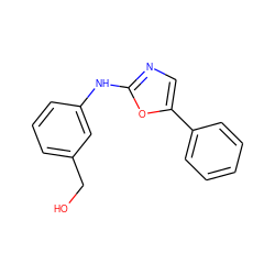 OCc1cccc(Nc2ncc(-c3ccccc3)o2)c1 ZINC000013611262