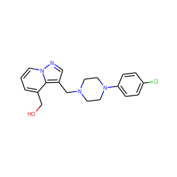 OCc1cccn2ncc(CN3CCN(c4ccc(Cl)cc4)CC3)c12 ZINC000013438683