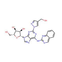 OCc1cnn(-c2nc(Nc3ncc4ccccc4n3)c3ncn([C@@H]4O[C@H](CO)[C@@H](O)[C@H]4O)c3n2)c1 ZINC000028817738