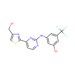 OCc1csc(-c2ccnc(Nc3cc(O)cc(C(F)(F)F)c3)n2)n1 ZINC000040938554