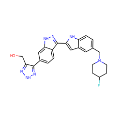 OCc1n[nH]nc1-c1ccc2c(-c3cc4cc(CN5CCC(F)CC5)ccc4[nH]3)n[nH]c2c1 ZINC000014949274