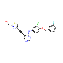 OCc1nc(C#Cc2cncnc2Nc2ccc(OCc3cccc(F)c3)c(Cl)c2)cs1 ZINC000034799986