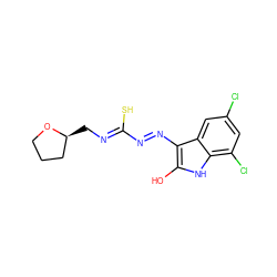 Oc1[nH]c2c(Cl)cc(Cl)cc2c1N=N/C(S)=N/C[C@H]1CCCO1 ZINC000253916623