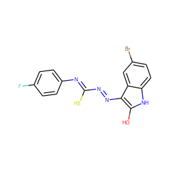 Oc1[nH]c2ccc(Br)cc2c1N=NC(S)=Nc1ccc(F)cc1 ZINC000253993219