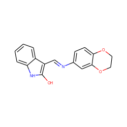 Oc1[nH]c2ccccc2c1/C=N/c1ccc2c(c1)OCCO2 ZINC000101665327