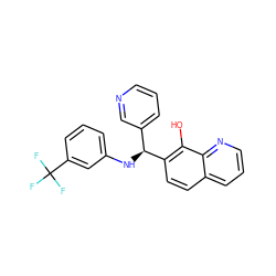 Oc1c([C@@H](Nc2cccc(C(F)(F)F)c2)c2cccnc2)ccc2cccnc12 ZINC000000947290