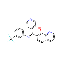 Oc1c([C@@H](Nc2cccc(C(F)(F)F)c2)c2ccncc2)ccc2cccnc12 ZINC000000948867