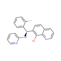 Oc1c([C@@H](Nc2ccccn2)c2ccccc2F)ccc2cccnc12 ZINC000000086416