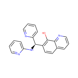 Oc1c([C@@H](Nc2ccccn2)c2ccccn2)ccc2cccnc12 ZINC000019843009