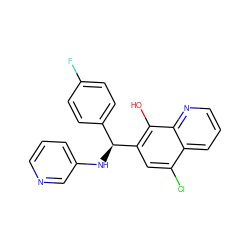 Oc1c([C@@H](Nc2cccnc2)c2ccc(F)cc2)cc(Cl)c2cccnc12 ZINC000202032217