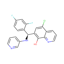 Oc1c([C@@H](Nc2cccnc2)c2ccc(F)cc2F)cc(Cl)c2cccnc12 ZINC001772603863