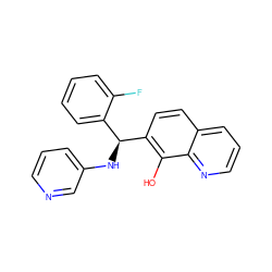 Oc1c([C@@H](Nc2cccnc2)c2ccccc2F)ccc2cccnc12 ZINC000001065950