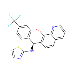 Oc1c([C@@H](Nc2nccs2)c2ccc(C(F)(F)F)cc2)ccc2cccnc12 ZINC000037866033