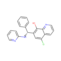 Oc1c([C@H](Nc2ccccn2)c2ccccc2)cc(Cl)c2cccnc12 ZINC000040384068