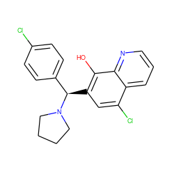 Oc1c([C@H](c2ccc(Cl)cc2)N2CCCC2)cc(Cl)c2cccnc12 ZINC000023224583