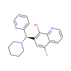 Oc1c([C@H](c2ccccn2)N2CCCCC2)cc(Cl)c2cccnc12 ZINC000021673413