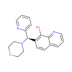 Oc1c([C@H](c2ccccn2)N2CCOCC2)ccc2cccnc12 ZINC000019790354