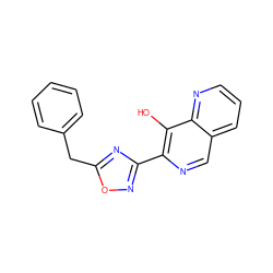 Oc1c(-c2noc(Cc3ccccc3)n2)ncc2cccnc12 ZINC000040848597