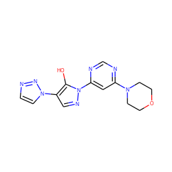 Oc1c(-n2ccnn2)cnn1-c1cc(N2CCOCC2)ncn1 ZINC000204794810