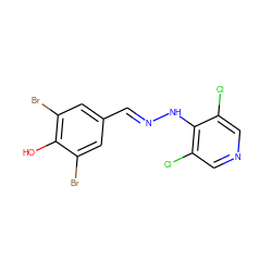 Oc1c(Br)cc(/C=N/Nc2c(Cl)cncc2Cl)cc1Br ZINC000012369564