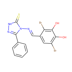 Oc1c(Br)cc(/C=N/n2c(-c3ccccc3)n[nH]c2=S)c(Br)c1O ZINC000000805199