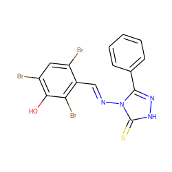 Oc1c(Br)cc(Br)c(/C=N/n2c(-c3ccccc3)n[nH]c2=S)c1Br ZINC000003043857