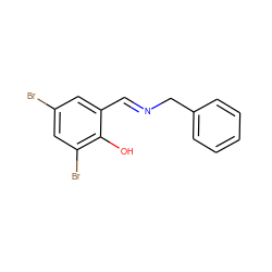 Oc1c(Br)cc(Br)cc1/C=N/Cc1ccccc1 ZINC000100396187