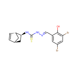 Oc1c(Br)cc(Br)cc1/C=N/NC(=S)N[C@H]1C[C@H]2C=C[C@H]1C2 ZINC000100241709