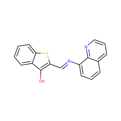 Oc1c(C=Nc2cccc3cccnc23)sc2ccccc12 ZINC000253916536