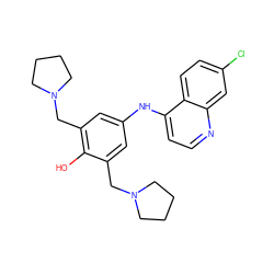 Oc1c(CN2CCCC2)cc(Nc2ccnc3cc(Cl)ccc23)cc1CN1CCCC1 ZINC000004215032