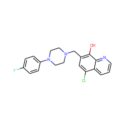 Oc1c(CN2CCN(c3ccc(F)cc3)CC2)cc(Cl)c2cccnc12 ZINC000054104453