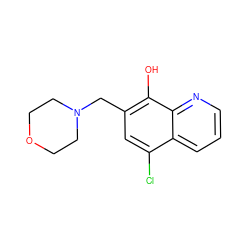 Oc1c(CN2CCOCC2)cc(Cl)c2cccnc12 ZINC000019790451