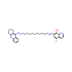 Oc1c(CNCCCCCCCCCCCCNc2c3c(nc4ccccc24)CCCC3)cc(Cl)c2cccnc12 ZINC000053229889