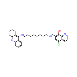 Oc1c(CNCCCCCCCCNc2c3c(nc4ccccc24)CCCC3)cc(Cl)c2cccnc12 ZINC000053246939