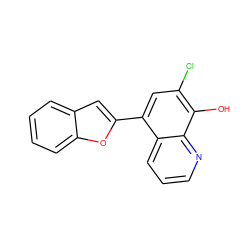 Oc1c(Cl)cc(-c2cc3ccccc3o2)c2cccnc12 ZINC000653749321