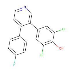 Oc1c(Cl)cc(-c2cnccc2-c2ccc(F)cc2)cc1Cl ZINC000473087558