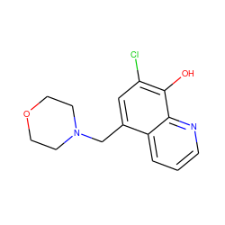 Oc1c(Cl)cc(CN2CCOCC2)c2cccnc12 ZINC000019626748