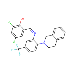 Oc1c(Cl)cc(Cl)cc1/C=N\c1cc(C(F)(F)F)ccc1N1CCc2ccccc2C1 ZINC000018124911