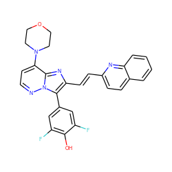 Oc1c(F)cc(-c2c(/C=C/c3ccc4ccccc4n3)nc3c(N4CCOCC4)ccnn23)cc1F ZINC001772648143