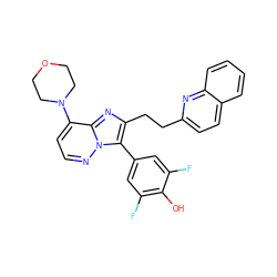 Oc1c(F)cc(-c2c(CCc3ccc4ccccc4n3)nc3c(N4CCOCC4)ccnn23)cc1F ZINC001772635439