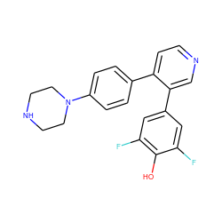 Oc1c(F)cc(-c2cnccc2-c2ccc(N3CCNCC3)cc2)cc1F ZINC000473094023