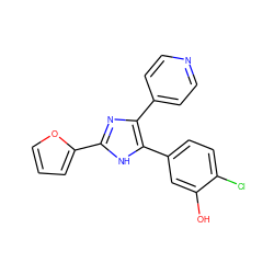 Oc1cc(-c2[nH]c(-c3ccco3)nc2-c2ccncc2)ccc1Cl ZINC000028566567