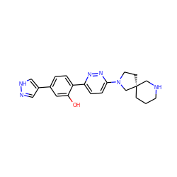 Oc1cc(-c2cn[nH]c2)ccc1-c1ccc(N2CC[C@]3(CCCNC3)C2)nn1 ZINC000146683587