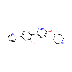 Oc1cc(-n2cccn2)ccc1-c1ccc(OC2CCNCC2)nn1 ZINC000146724574