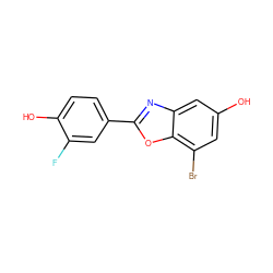 Oc1cc(Br)c2oc(-c3ccc(O)c(F)c3)nc2c1 ZINC000013583640